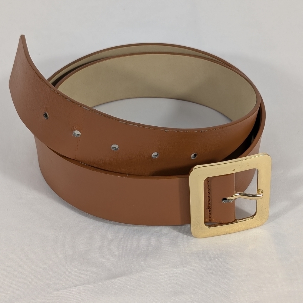 New York & Company Brown Faux Leather Belt with Gold Tone Buckle
